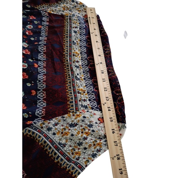 Boho Patchwork Maxi Dress‎ Floral Print Button Front V Neck 3/4 Sleeve - Picture 10 of 11